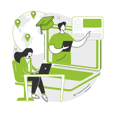 Illustration of digital learning with student on laptop