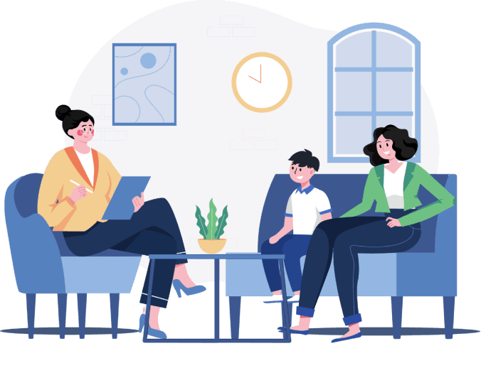 Career counselling illustration showing student and counselor